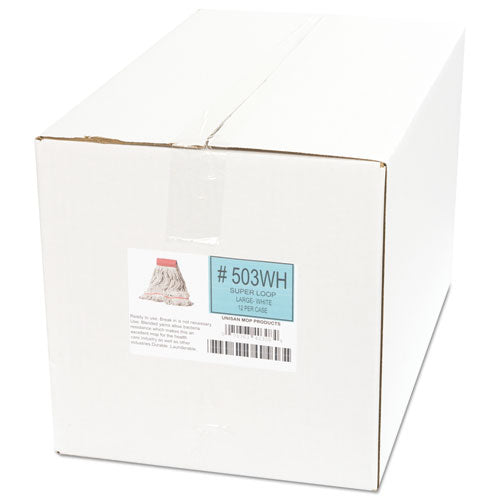 Image of Boardwalk® BWK503WHCT Super Loop Wet Mop Head, Cotton/synthetic Fiber, 5" Headband, Large Size, White, 12/carton