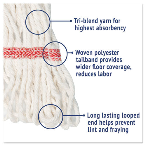 Image of Boardwalk® BWK503WHCT Super Loop Wet Mop Head, Cotton/synthetic Fiber, 5" Headband, Large Size, White, 12/carton