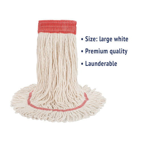 Image of Boardwalk® BWK503WHCT Super Loop Wet Mop Head, Cotton/synthetic Fiber, 5" Headband, Large Size, White, 12/carton