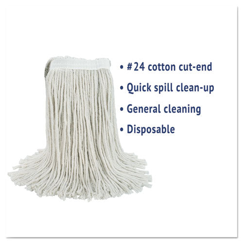 Image of Boardwalk® BWK2024CEA Cut-End Wet Mop Head, Cotton, #24, White