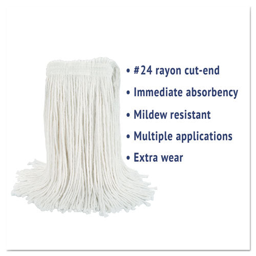 Image of Boardwalk® BWK2024RCT Cut-End Wet Mop Head, Rayon, #24, White, 12/Carton