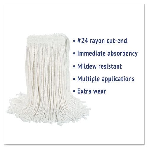 Image of Boardwalk® BWK2024REA Cut-End Wet Mop Head, Rayon, #24, White