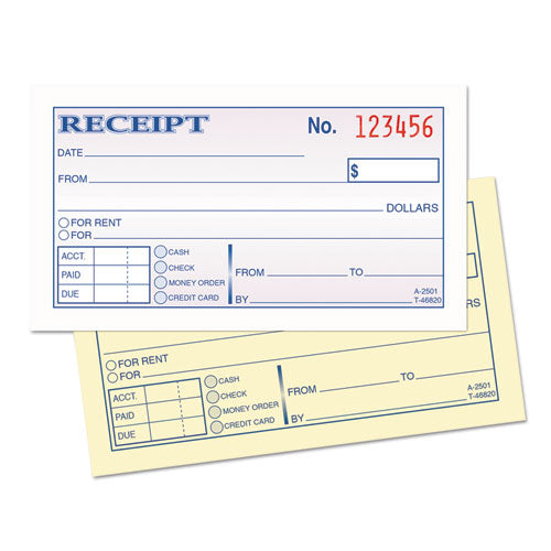 Image of TOPS 46820 Money and Rent Receipt Books, Two-Part Carbonless, 4.78 X 2.75, 50 Forms Total