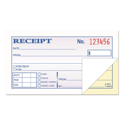 Image of TOPS 46820 Money and Rent Receipt Books, Two-Part Carbonless, 4.78 X 2.75, 50 Forms Total