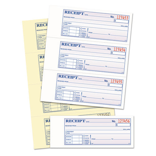 Image of TOPS 46816 Money and Rent Receipt Books, Account + Payment Sections, Two-Part Carbonless, 7.13 x 2.75, 4 Forms/Sheet, 400 Forms Total