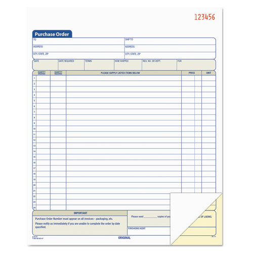 Image of TOPS 46146 Purchase Order Book, 22 Lines, Two-Part Carbonless, 8.38 x 10.19, 50 Forms Total