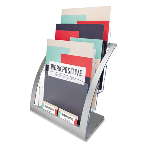 Image of deflecto® 693745 3-Tier Literature Holder, Leaflet Size, 11.25w X 6.94d X 13.31h, Silver
