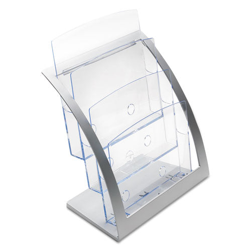 Image of deflecto® 693745 3-Tier Literature Holder, Leaflet Size, 11.25w X 6.94d X 13.31h, Silver