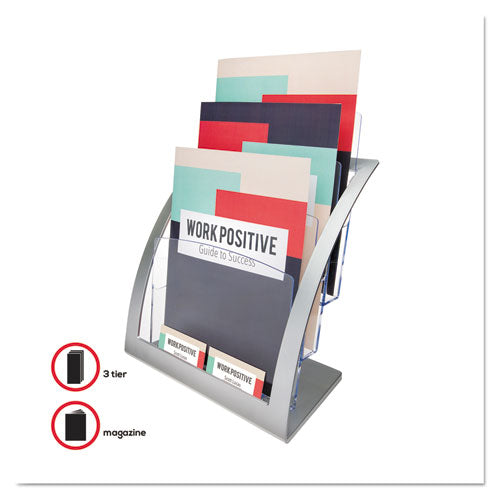 Image of deflecto® 693745 3-Tier Literature Holder, Leaflet Size, 11.25w X 6.94d X 13.31h, Silver