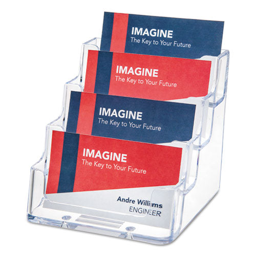 Image of deflectoÂ® 4-Pocket Business Card Holder, Holds 200 Cards, 3.94 X 3.5 X 3.75, Plastic, Clear