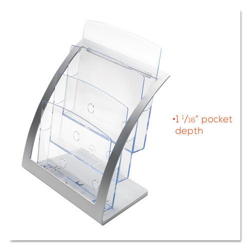 Image of deflecto® 693745 3-Tier Literature Holder, Leaflet Size, 11.25w X 6.94d X 13.31h, Silver