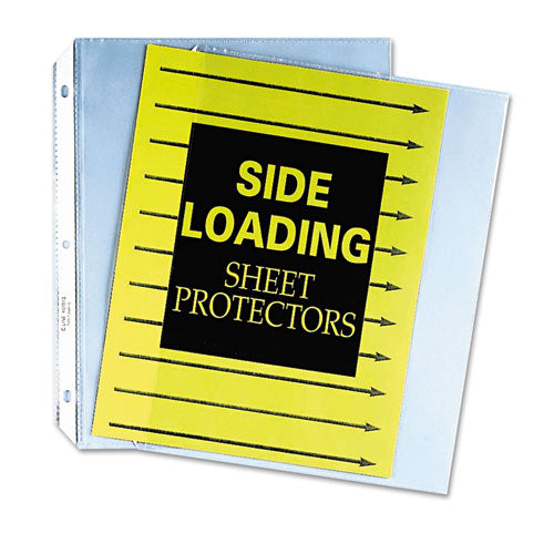 Image of C-Line® 62313 Side Loading Polypropylene Sheet Protectors, Heavy-Duty, Side: 3-Hole Punched, Side Load 8.5 x 11 Insert, Clear Front, 50/Box