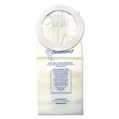 Image of Janitized® JAN-PTMV-2(10) Vacuum Filters Designed To Fit Most Commercial 10 Qt. Backpack Vacs, 10/pack