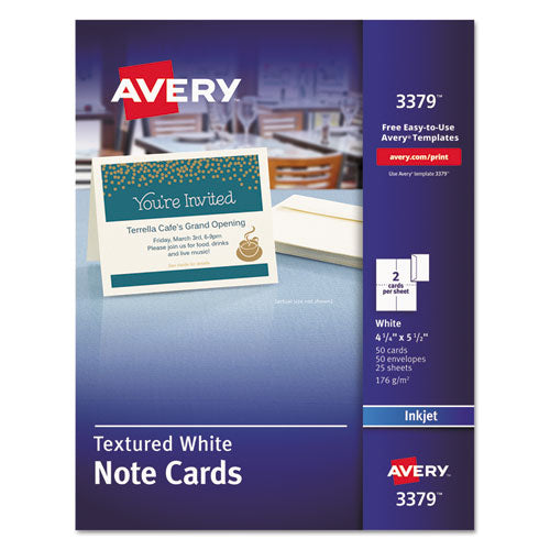 Image of AveryÂ® Note Cards With Matching Envelopes, Inkjet, 65lb, 4.25 X 5.5, Textured Uncoated White, 50 Cards, 2 Cards/sheet, 25 Sheets/box