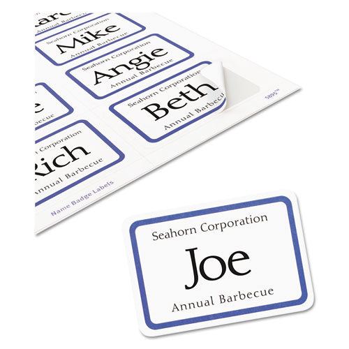 Image of Avery® 05895 Flexible Adhesive Name Badge Labels, 3.38 X 2.33, White/blue Border, 400/box