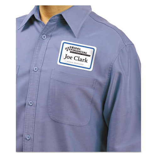 Image of Avery® 05895 Flexible Adhesive Name Badge Labels, 3.38 X 2.33, White/blue Border, 400/box
