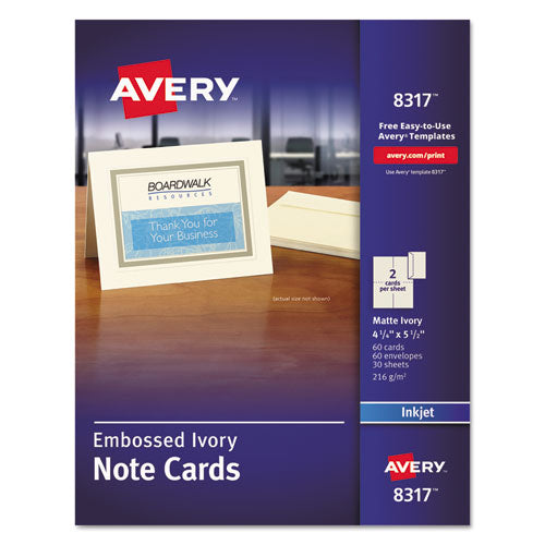 Image of AveryÂ® Note Cards With Matching Envelopes, Inkjet, 80 Lb, 4.25 X 5.5, Embossed Matte Ivory, 60 Cards, 2 Cards/sheet, 30 Sheets/pack