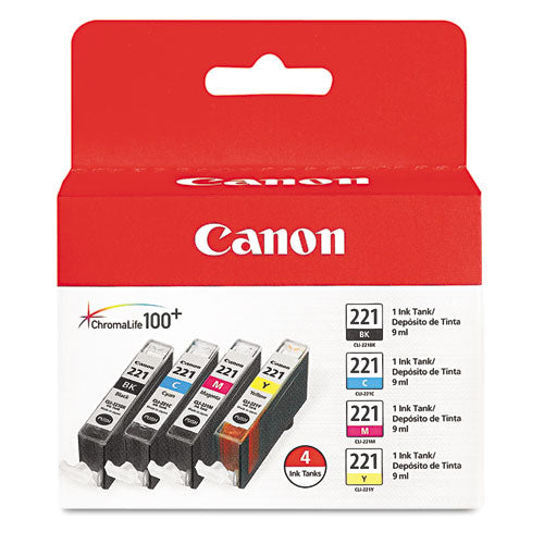 Image of Canon® 2946B004 2946b004 (cli-221) Ink, Black/cyan/magenta/yellow, 4/pack