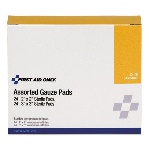 Image of First Aid Only I228 Gauze Pads, Sterile, Assorted, 2 X 2; 3 X 3, 48/box