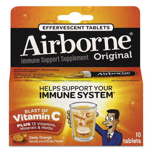 Image of Airborne® 47865-30004 Immune Support Effervescent Tablet, Zesty Orange, 10/box