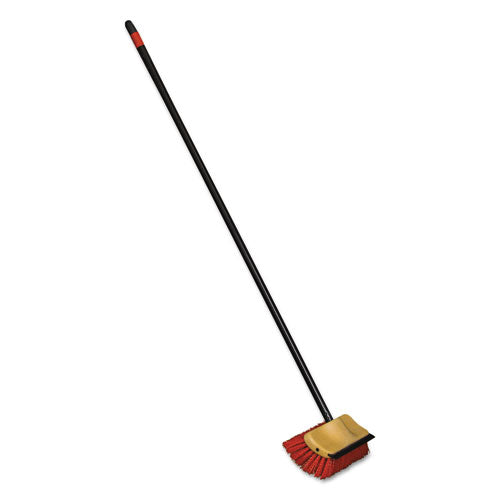 Image of O-Cedar® Commercial 6615 Bi-Level Floor Scrub Brush, Red Polypropylene Bristles, 10" Brush, 54" Black Metal Handle