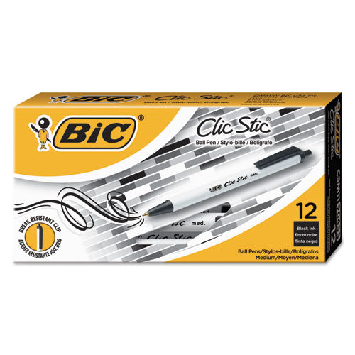 Image of BIC® CSM241-BK Clic Stic Ballpoint Pen Value Pack, Retractable, Medium 1 Mm, Black Ink, White Barrel, 24/pack