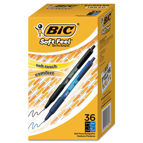 Image of BIC® SCSM361-AST Soft Feel Ballpoint Pen Value Pack, Retractable, Medium 1 Mm, Assorted Ink And Barrel Colors, 36/pack