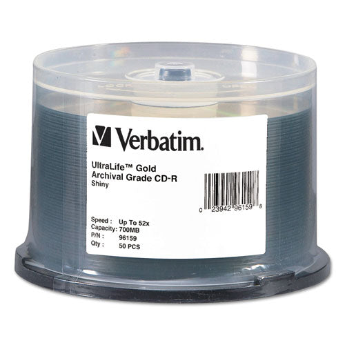 Image of Verbatim® 96159 Cd-R Archival Grade Recordable Disc, 700 Mb/80 Min, 52x, Spindle, Gold, 50/pack