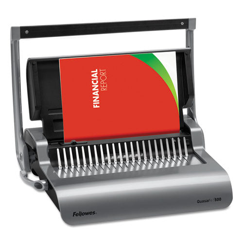 Image of Fellowes® 5227201 Quasar 500 Manual Comb Binding System, 500 Sheets, 18.13 X 15.38 X 5.13, Metallic Gray
