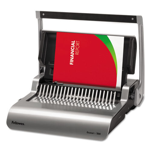 Image of Fellowes® 5227201 Quasar 500 Manual Comb Binding System, 500 Sheets, 18.13 X 15.38 X 5.13, Metallic Gray