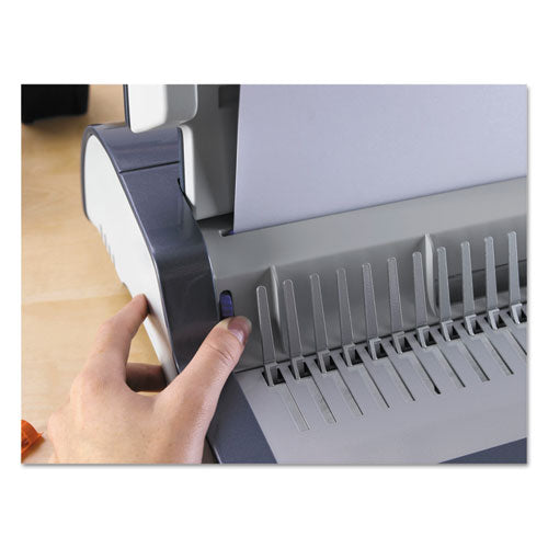 Image of Fellowes® 5227201 Quasar 500 Manual Comb Binding System, 500 Sheets, 18.13 X 15.38 X 5.13, Metallic Gray