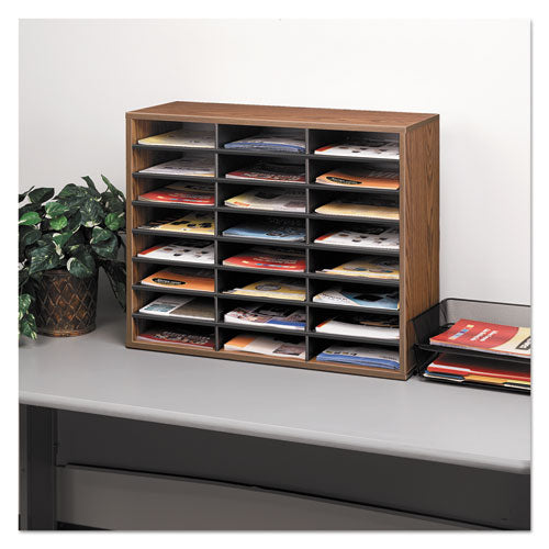 Image of FellowesÂ® Literature Organizer, 24 Letter Compartments, 29 x 11.88 x 23.44, Medium Oak