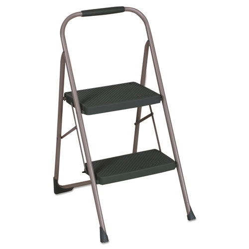 Image of Cosco® 11308PBL1E Big Step Folding Stool, 2-Step, 200 lb Capacity, 20.5" Working Height, 22" Spread, Black/Gray