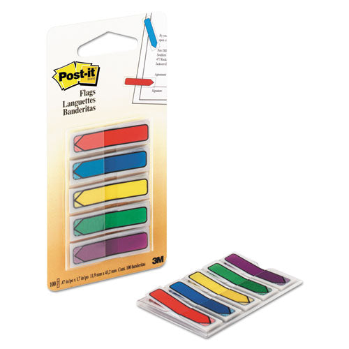 Image of Post-it® Flags 684-ARR1 Arrow 0.5" Page Flags, Blue/Green/Purple/Red/Yellow, 20/Color, 100/Pack