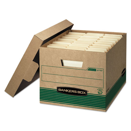 Image of Bankers Box® 12770 Stor/file Medium-Duty 100% Recycled Storage Boxes, Letter/legal Files, 12.5" X 16.25" X 10.25", Kraft/green, 12/carton