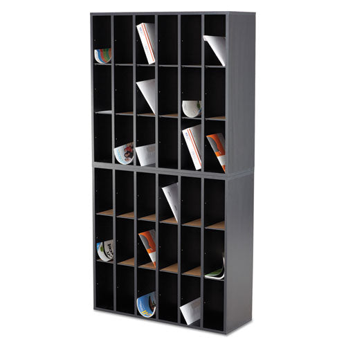 Image of Safco® 7765BL Wood Mail Sorter with Adjustable Dividers, Stackable, 18 Compartments, 33.75 x 12 x 32.75, Black