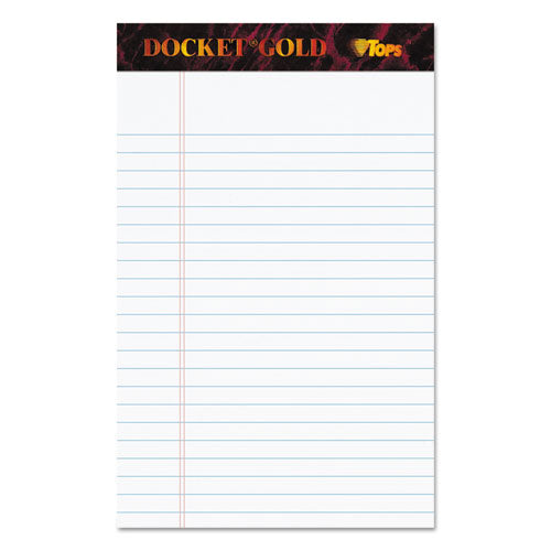 Image of TOPS 63910 Docket Gold Ruled Perforated Pads, Narrow Rule, (50) White 5 x 8 Sheets, 12/Pack