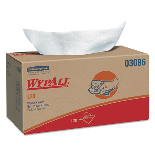 Image of WypAll® 03086 L30 Towels, POP-UP Box, 10 x 9.8, White, 120/Box, 10 Boxes/Carton