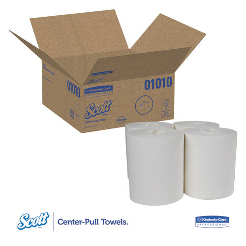 Image of Scott® 01010 Essential Center-Pull Towels, Absorbency Pockets, 2-Ply, 8 x 15, White, 500/Roll, 4 Rolls/Carton