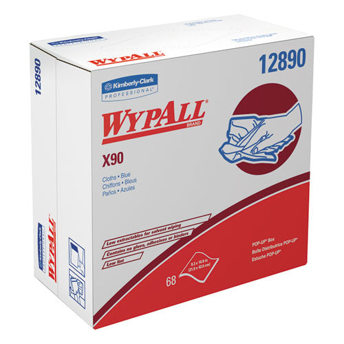 Image of WypAll® 12890 X90 Cloths, POP-UP Box, 2-Ply, 8.3 x 16.8, Denim Blue, 68/Box, 5 Boxes/Carton