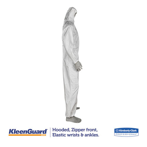Image of KleenGuard 38941 A35 Liquid And Particle Protection Coveralls, Zipper Front, Hooded, Elastic Wrists And Ankles, 2x-Large, White, 25/carton