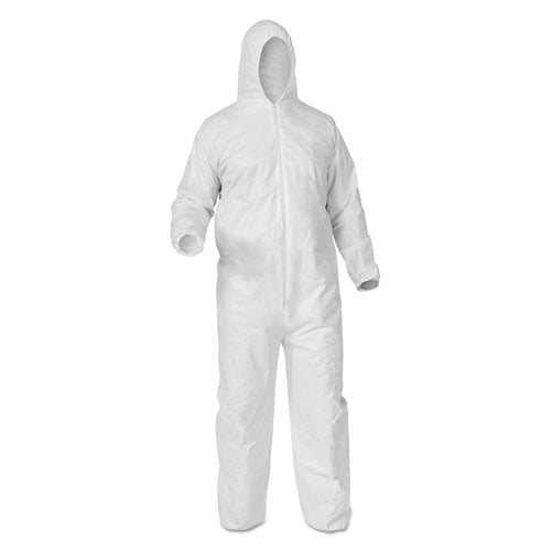 Image of KleenGuard 38939 A35 Liquid And Particle Protection Coveralls, Zipper Front, Hooded, Elastic Wrists And Ankles, X-Large, White, 25/carton