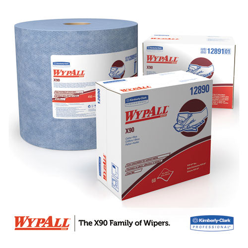 Image of WypAll® 12890 X90 Cloths, POP-UP Box, 2-Ply, 8.3 x 16.8, Denim Blue, 68/Box, 5 Boxes/Carton
