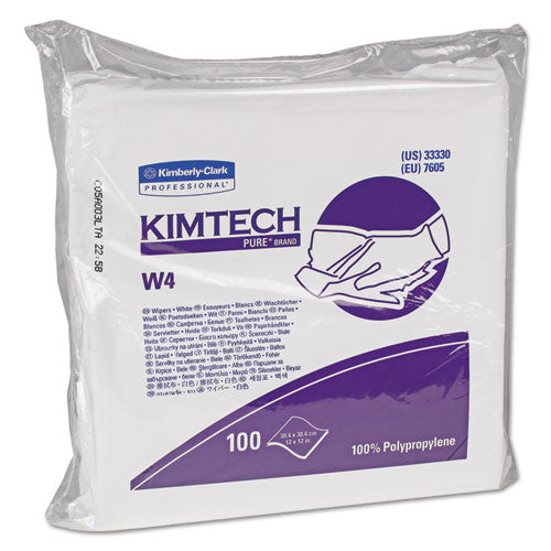 Image of Kimtech 33330 W4 Critical Task Wipers, Flat Double Bag, 12 x 12, Unscented, White, 100/Bag, 5 Bags/Carton