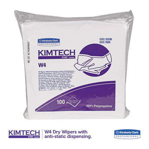 Image of Kimtech 33330 W4 Critical Task Wipers, Flat Double Bag, 12 x 12, Unscented, White, 100/Bag, 5 Bags/Carton