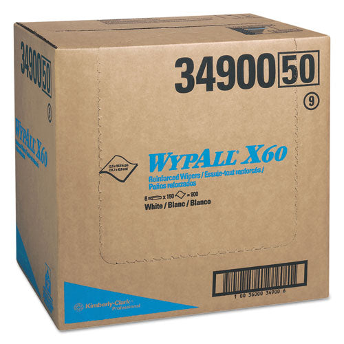 Image of WypAll® 34900 General Clean X60 Cloths, Flat Sheet, 12.5 x 16.8, White, 150/Box, 6 Boxes/Carton