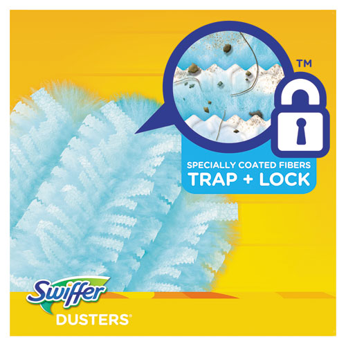 Image of Swiffer® PGC11804KT Dusters Starter Kit, Dust Lock Fiber, 6" Handle with Five Refill Dusters, Blue/Yellow