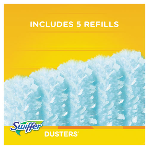 Image of Swiffer® PGC11804KT Dusters Starter Kit, Dust Lock Fiber, 6" Handle with Five Refill Dusters, Blue/Yellow