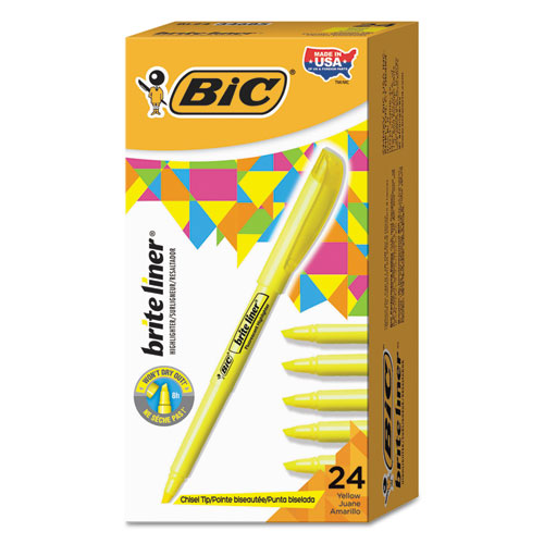 Image of BIC® BL241-YW Brite Liner Highlighter Value Pack, Yellow Ink, Chisel Tip, Yellow/black Barrel, 24/pack