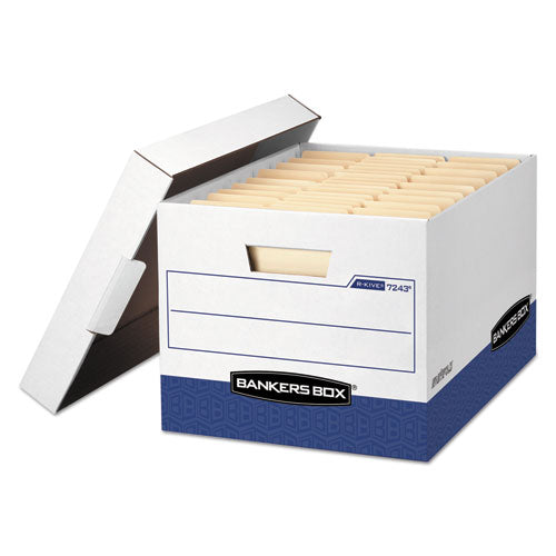 Image of Bankers Box® 07243 R-Kive Heavy-Duty Storage Boxes, Letter/legal Files, 12.75" X 16.5" X 10.38", White/blue, 12/carton